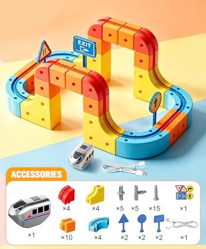 klick Rail Electric Magnetic Train Set, 3D Gravity-Defying Flexible Race Track for Kids 2-8, Building Toy Train Track, Educational STEM Building Toy, Birthday Gift for Boys Girls - color: Pink1