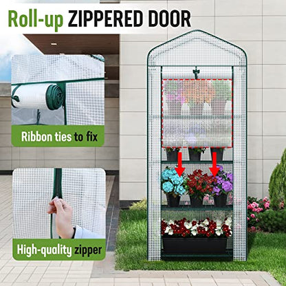 WORKPRO Mini Greenhouse, 4-Tier Portable Small Greenhouses for Outdoor Indoor with Shelves and Thicken PE Cover, White - 27" L x 19" W x 63" H, Ideal Gardening Gifts for Women Men - style: 27" L x 19" W x 63" H - 4 Tier