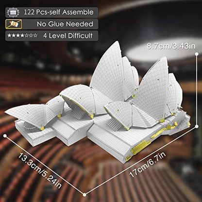 Piececool 3D Metal Models Building Kits,Sydney Opera House Architecture 3D Puzzles DIY Crafts Kit Brain Teaser Puzzles for Family Time, Best Birthday Gift - color: Glod&white