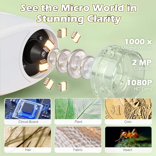 Alotwan Kids Microscope Handheld, Digital 1000X Zoom Pocket Microscope - color: White
