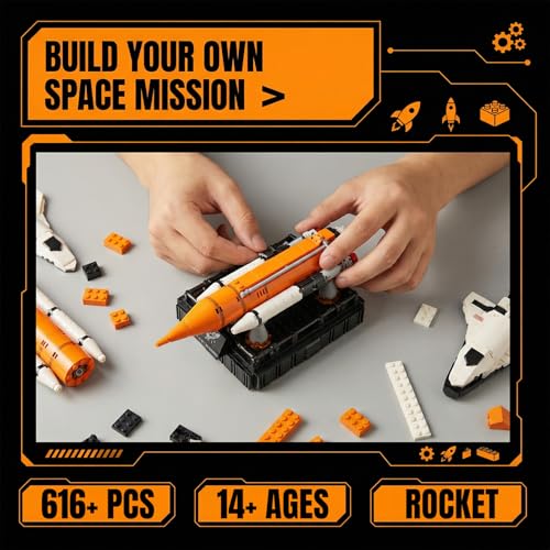 Space Shuttle Building Blocks Set, 616 Pieces Mini Rocket Model Kit with Launch Pad, Space Program Collectible Display, STEM Inspired Construction Toy for Hobbyists & Enthusiasts - style: Artemis