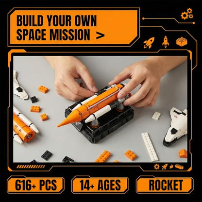 Space Shuttle Building Blocks Set, 616 Pieces Mini Rocket Model Kit with Launch Pad, Space Program Collectible Display, STEM Inspired Construction Toy for Hobbyists & Enthusiasts - style: Artemis