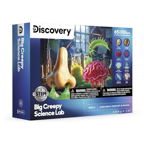 Discovery™ Big Creepy Science Lab – 65 Experiments STEM Kit for Kids| Slime, Reactions, Crystals & Gross Science| Educational Learning Project Activity Set| Chemistry & Physics Toy Gift| Ages 8+ - size: 65 Experiments