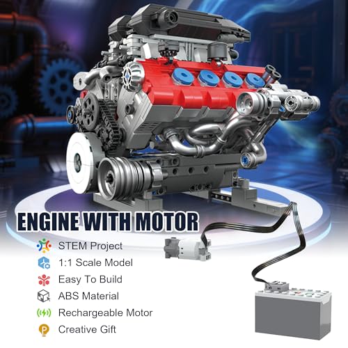 V8 Engine Building Set for Adults, Build Your Own MOC Mini V8 Engine STEM Model Toy with Motor, Model kit that Run, Car Engine Building Blocks for Teens & Kids Boys (1189PCS) - style: T2019