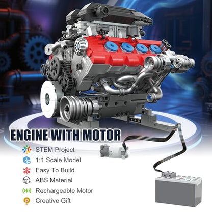 V8 Engine Building Set for Adults, Build Your Own MOC Mini V8 Engine STEM Model Toy with Motor, Model kit that Run, Car Engine Building Blocks for Teens & Kids Boys (1189PCS) - style: T2019