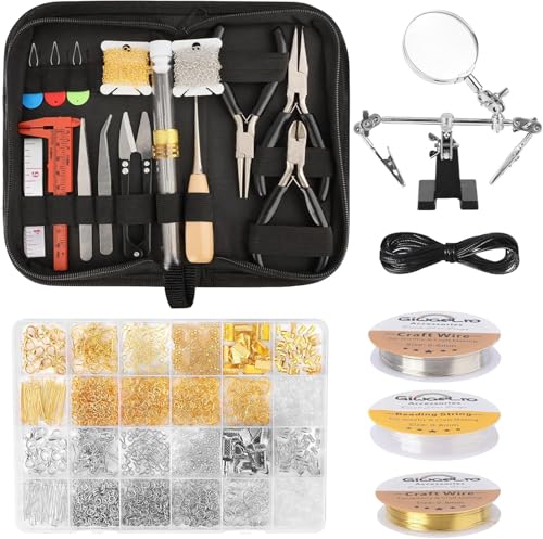 Giwaelro Jewelry Making Kit for Adults, Jewelry Making Supplies with Pliers, Wires, Findings, Necklace Chains, Magnifier and Storage Bag - color: Black