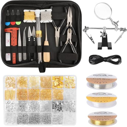 Giwaelro Jewelry Making Kit for Adults, Jewelry Making Supplies with Pliers, Wires, Findings, Necklace Chains, Magnifier and Storage Bag - color: Black