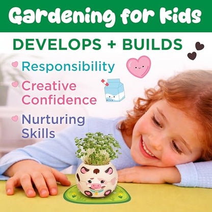 Creativity for Kids Plant-a-Pet Barnyard Pig Kit | Decorate, Plant & Grow Your Own Pet | Chia Seed Gardening Craft | Spring Crafts & Screen-Free Kids Activity (Ages 6+) - style: Cow