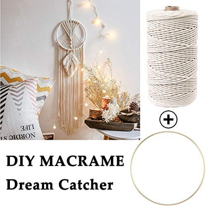 152pcs Macrame Kit for Beginners: Natural Cotton Macrame Cord, Wooden & Metal Rings, Beads, Sticks & Hoops - Perfect for Macrame Plant Hangers & Home Decor - size: 3mm x 220yards set-152pcs