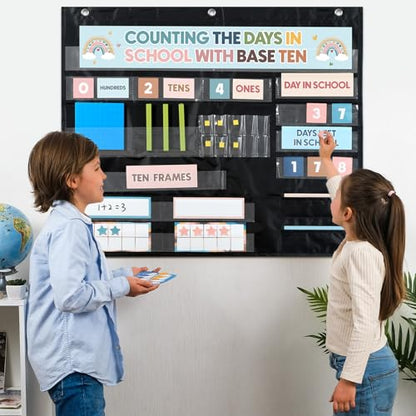 Yiaoyinnz Boho Back to School Counting The Days with Base Ten Place Value Teaching Materials Counting for Kids Toddler Learning Activities Classroom Bulletin Board Home Decor - style: Boho
