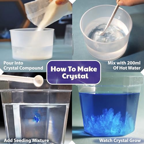 4M 7 Crystal Growing Science Experimental Kit with Display Cases - Easy DIY STEM Toy Lab Experiment Specimens, Educational Gift for Kids, Teens, Boys & Girls - style: 7 Crystals