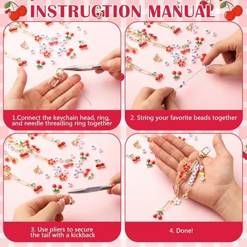 CraftyDream 558 Pcs Cherry Charm Keychain Making Kit DIY Crafts - style: Cherry