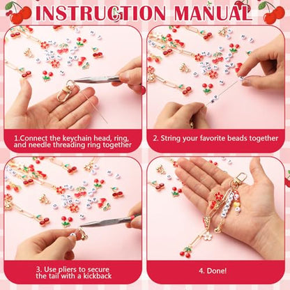 CraftyDream 558 Pcs Cherry Charm Keychain Making Kit DIY Crafts - style: Cherry