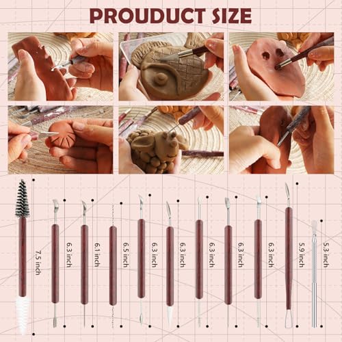 11PCS Clay Sculpting Tools Kit, Polymer Clay Tools for Pottery, Double-Head Ceramics Tool for Carving, Air Dry Clay, Pottery Kiln, Pottery Wheel, Shaping, Molding, Modeling, Adults, Students, Supplies - color: 11PCS