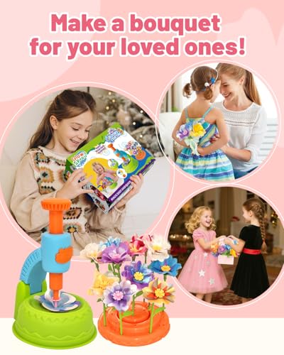 Glowsprout DIY Flower Bouquet Maker Kit with Fabric Petals for Girls, Green - color: blue