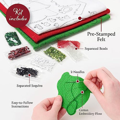 Bucilla Felt Applique Tissue Box Cover Kit, Jolly St. Nick, Perfect for Holiday DIY Arts and Crafts, 89678E