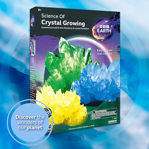 BBC Earth Science of Crystal Growing, Grow 3 Dazzling Crystals, Includes Display Case, Powdered Paints, Learning Guide, Crystal Growing Kit, STEM Toys, Kids Science Kit, STEM Kits for Kids Age 12-14 - style: Crystal Growing