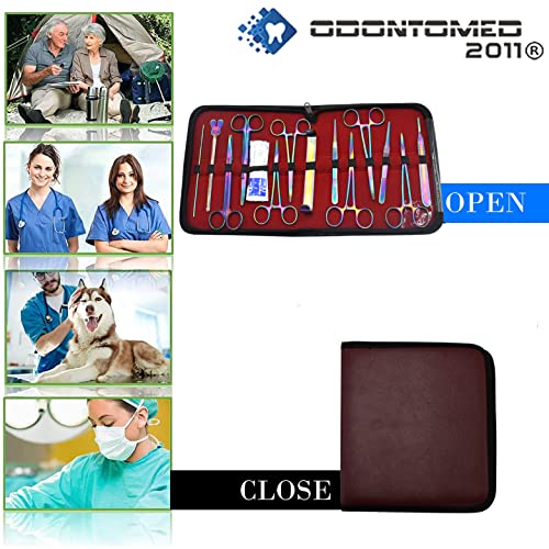 OdontoMed2011® Advanced Anatomy Kit | Premium Stainless Steel Multi Titanium Rainbow Color | 24 Pcs Tools Set with Scalpel Knife Handle for Medic Students | Included in Case ODM