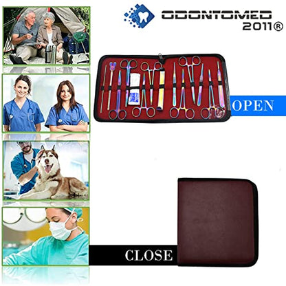 OdontoMed2011® Advanced Anatomy Kit | Premium Stainless Steel Multi Titanium Rainbow Color | 24 Pcs Tools Set with Scalpel Knife Handle for Medic Students | Included in Case ODM