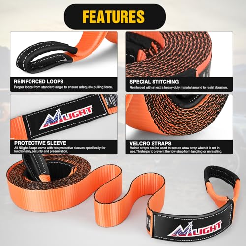 Nilight 3" x20' Recovery Tow Strap Kit Two 3/4" Anti-Theft D-Ring Shackles - color: 20ft Tow Strap +D-Ring Shackle