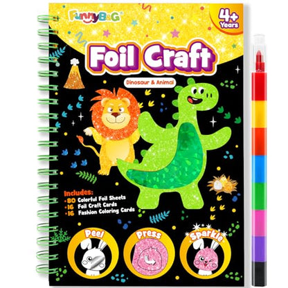 FUNNYB&G Foil Art Craft Kit for Kids, Sparkly Birthday Gift Toy for Kids - style: Dinosaur