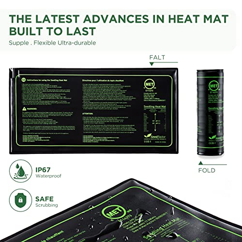 7-Pack Seed Starter Tray with Heat Mat (12 Cells per Tray), Plant Germination Trays with Adjustable Humidity Dome Seed Trays Seedling Starter with Base Trays for Germination - color: Green
