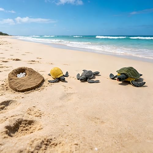 Montessori Life Cycle Animal Figures with Flash Cards, Lifelike Animal Growth Cycle Biological Model Set (Turtle) - style: Turtle