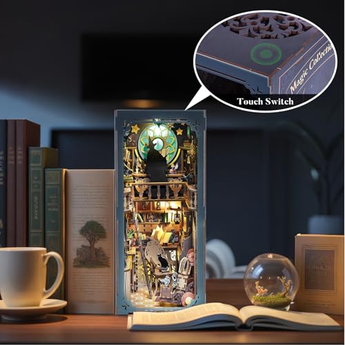 DIY Book Nook Kit Magic - Wizard and Cat Book Nook Kits for Adults, 3D Wooden Puzzle Miniature Fantasy Witch Potion Room Theme Bookshelf Decor, Creative DIY Craft for Teens - style: Magic Collection House