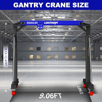 LDHTHOPI 3 Ton Gantry Crane, 6600LBS with Manual Trolley, Hook & Shackles - color: Blue