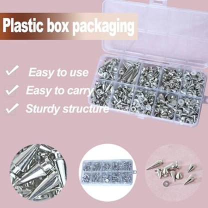 XKCWXY 354 Pcs Goth Punk Spikes and Studs Kit for Clothing and Accessories