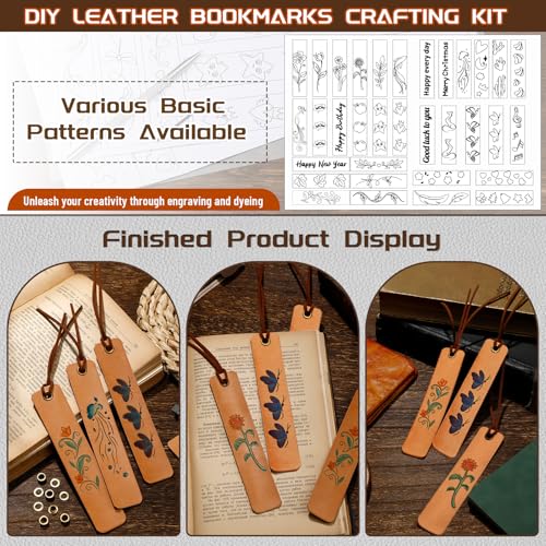 Leather Crafting Kit, Leather Bookmarks Making Kit Tools Supplies Tutorial - color: Color 1, Bookmark