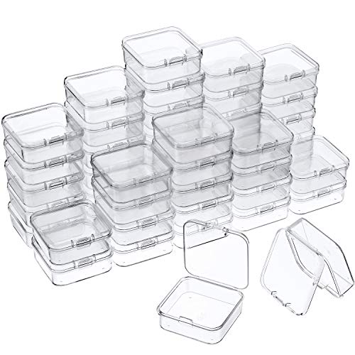 SATINIOR 48 Packs Clear Small Plastic Containers Transparent Storage Box with Hinged Lid for Small Items Crafts Jewelry (2.12 x 2.12 x 0.79 Inches) - size: 2.12 x 2.12 x 0.79 in