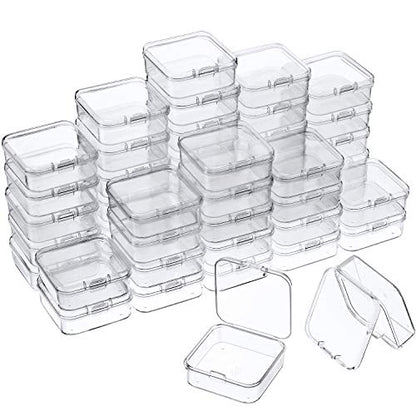 SATINIOR 48 Packs Clear Small Plastic Containers Transparent Storage Box with Hinged Lid for Small Items Crafts Jewelry (2.12 x 2.12 x 0.79 Inches) - size: 2.12 x 2.12 x 0.79 in