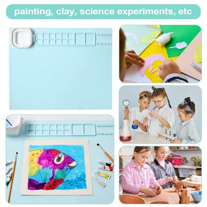 AWOKE Silicone Painting Mat - 20"X16" Silicone Art Mat with 1 Water Cup for Kids - Craft Mat has12 Color Dividers - 2 Paint Dividers (Blue),Toddler Activities,3 4 5 Year Old Girl Boy Birthday Gifts - color: Blue