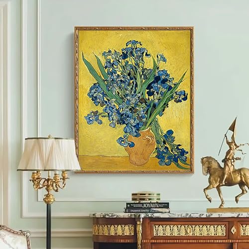 VeGuude Diamond Art Kits for Adults-Van Gogh Diamond Painting Kits for Adults Beginners,Irises 5D DIY Full Drill Diamond Painting Cat Gem Art and Crafts 12x16inch - color: DP02871
