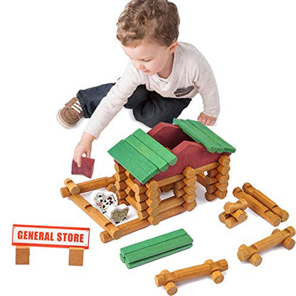 170 PCS Classic Building Log Toys, Wood Logs Set Set for Boy, Creative Construction Educational Gift for Kids Ages 3+ - style: 170 PCS