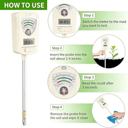 Soil Test Kit, 6 in 1 Soil Tester with Soil Moisture, PH, Fertility Meter with Digital Soil Temp, Air Temp and Humidity for Plants, Lawn, Farm, Indoor and Outdoor(2*AAA Battery Needed) - color: Black 6in1
