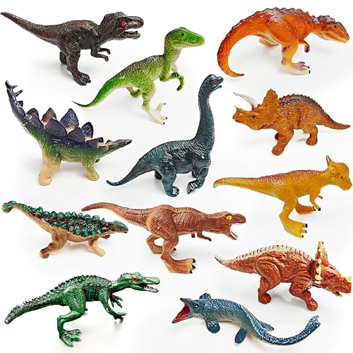 12 Dinosaur Figurines for Kids, Plastic Animal Toys Tiny Portable Dinosaur Figures Playset Montessori Toy Educational Game for Homeschool Preschool Toddler Kids - style: Dinosaurs (excluding cards)