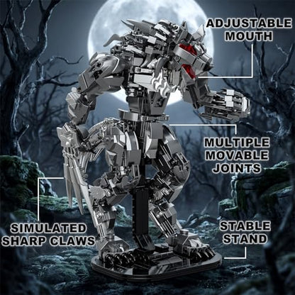 Mechanical Werewolf Building Set (813PCS) Wolf Monster Model Kit with Display Base, Compatible with Lego, Horror Mech Animal Building Toy, Collectible Home Decor Gift for Adults Teens 14+