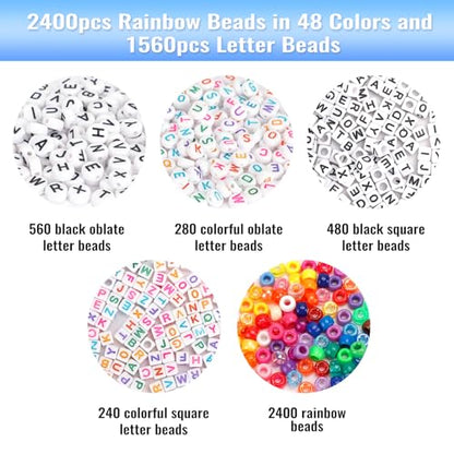 Quefe 48 Colors 4000pcs Pony Beads Bracelet Making Kit with Letter Beads - color: A-48 colors