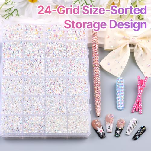 33000Pcs 2-6mm Clear AB Resin Iridescent Rhinestones for Bedazzling Kit - color: Clear White AB 2-6mm