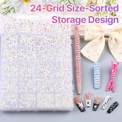 33000Pcs 2-6mm Clear AB Resin Iridescent Rhinestones for Bedazzling Kit - color: Clear White AB 2-6mm