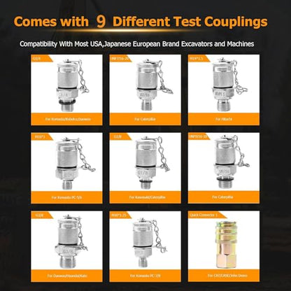 Hydraulic Pressure Test Kit with 3 Gauges 25/40/60MPa, 8 Test Couplings, Quick Connector 3 Test Hoses, Hydraulic Gauge Kit with Carrying Case for Excavator Loaders Construction Machinery - size: 3 Gauges 8 Test Couplings