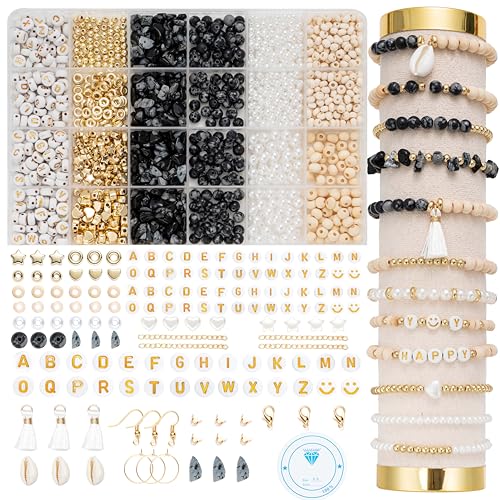 Xylise Jewelry Making Supplies Kit Natural Stone Beads for Irregular Natural Stone with for DIY Craft Bracelet Necklace Earrings for Adults (Black White) - color: Black White