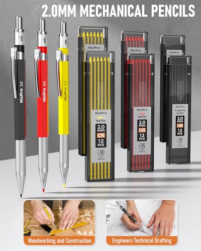 Nicpro 31 Pack Carpenter Pencil Set with Sharpener, Canvas Case - size: 1 Count (Pack of 31)