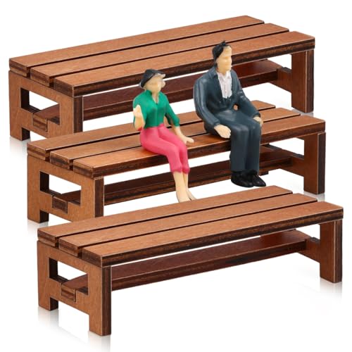 Homoyoyo 3pcs Miniature Wooden Bench Set - Dollhouse Furniture Mini Chairs 1:12 Scale Wooden Park Chair Furniture Accessories for Fairy Garden, Photo Backdrop and Bonsai Landscape Decor