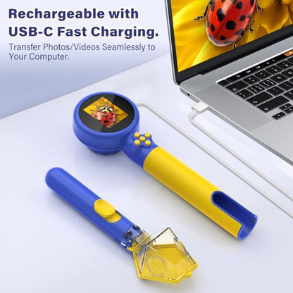 Microscope for Kids with Bug Catcher, 1080P HD Digital Handheld Portable Kids Microscope, 2 in 1 STEM Science Educational Learning Kit Christmas Birthday Gifts Toys for 3-15 Boys & Girls (Blue) - color: Bug Catcher & Microscope Kits Blue