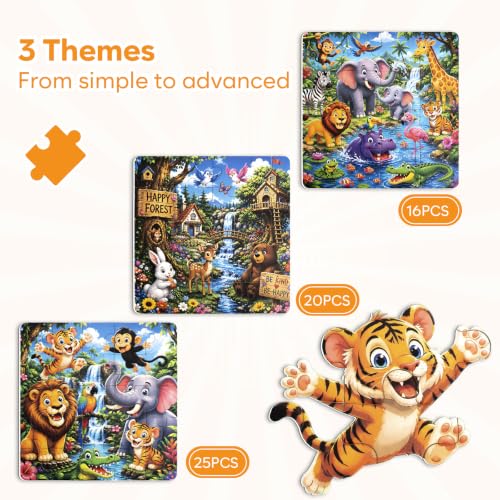 Biarek Animal Magnetic Puzzles for Kids 3-5, 3-in-1 61-Piece Travel Toy - color: Jungle Animal - 61 Pieces