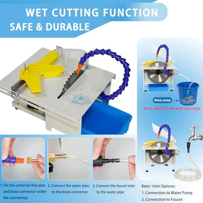 750W Lapidary Saw for Jewelry & Gemstone, Adjustable Angle, Mini Table Saw