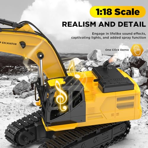 18.1" RC Excavator Toy for Boys, 1:18 Remote Control Construction Vehicle - style: Excavator[2026 Upgrade]